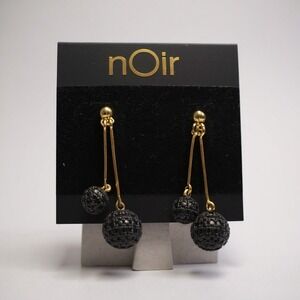 nOir Jewelry Martina Dangle Earrings 18K Gold Plated Black Pave Spheres NWT